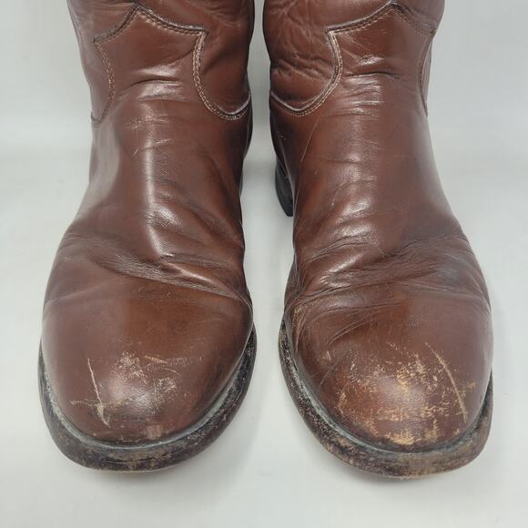 Vintage Justin Boots 9EE Brown Leather Western Cowboy Rodeo Ranch USA 3404 Roper - Picture 8 of 13